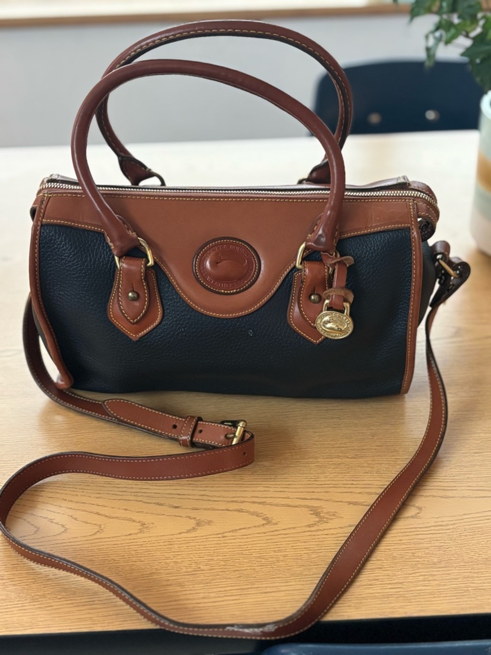 Dooney & Bourke Navy with Brown Trim Leather Satchel